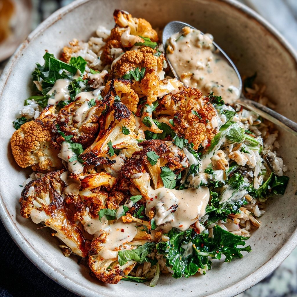 Roasted Cauliflower Tahini Rice Bowl