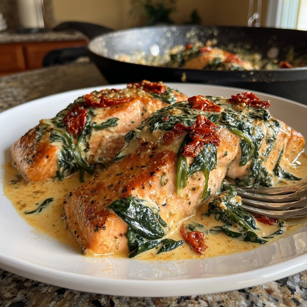 Creamy Tuscan Salmon for Two