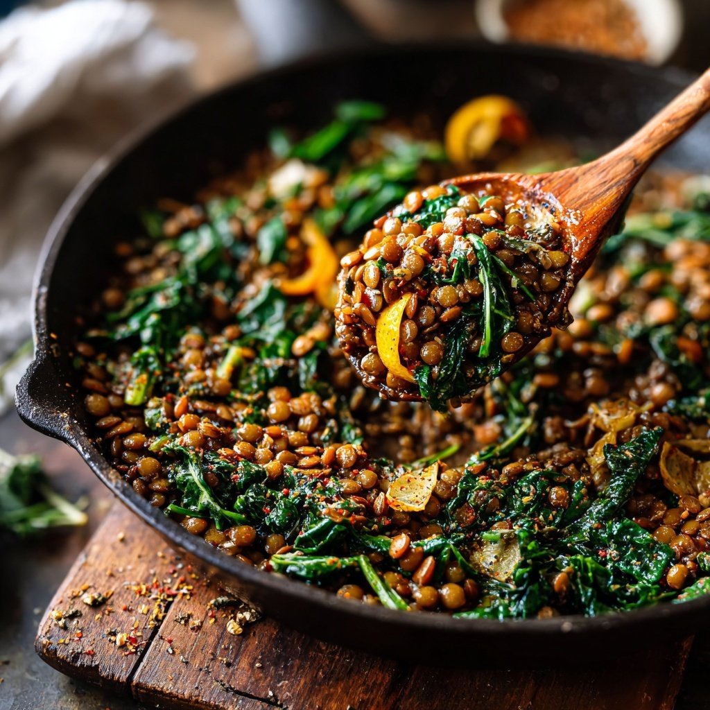 Roasted Lemon Garlic Lentil Skillet