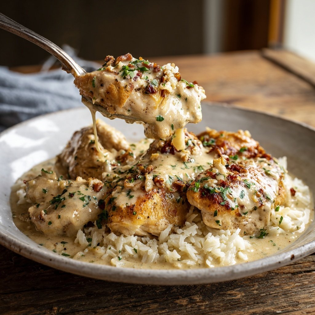 Creamy Garlic Chicken With Rice